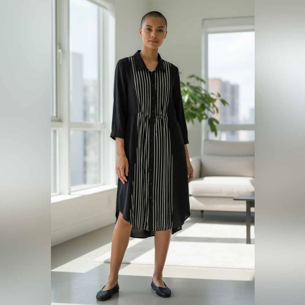 BloomChic Black and White Long Sleeve Button-Front Shirt Dress 18 XL
